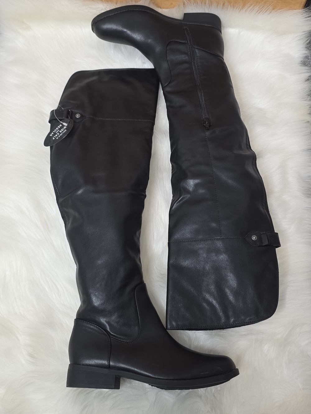 Women's over the knee black leather boots, 8
